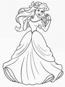 Desenho da Ariel com vestido para colorir