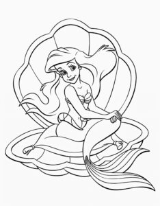 Desenho da Ariel em um molusco para colorir