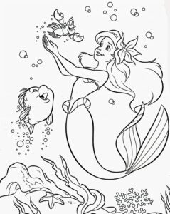 Desenho da Ariel no mar para colorir