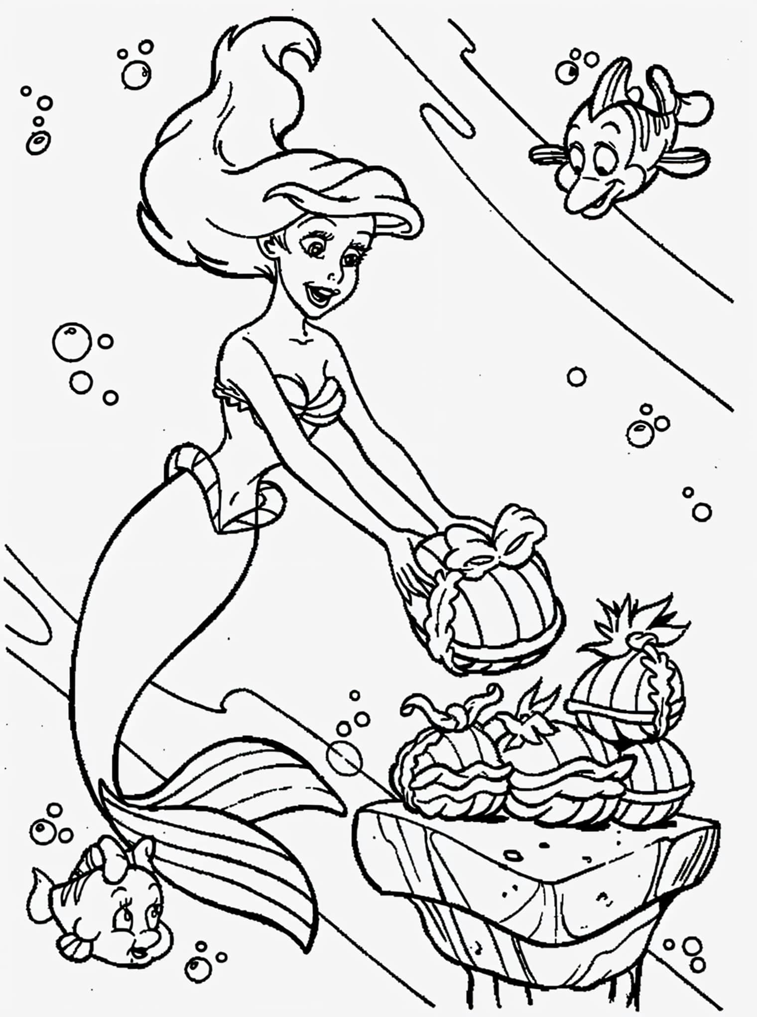 Desenho da Ariel no mar para colorir e imprimir