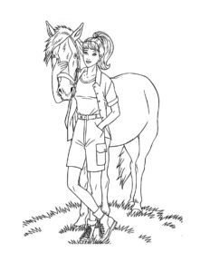 Desenho da Barbie com cavalo para colorir