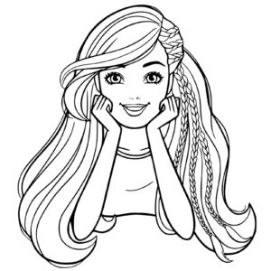 Desenho da Barbie com tranças para colorir