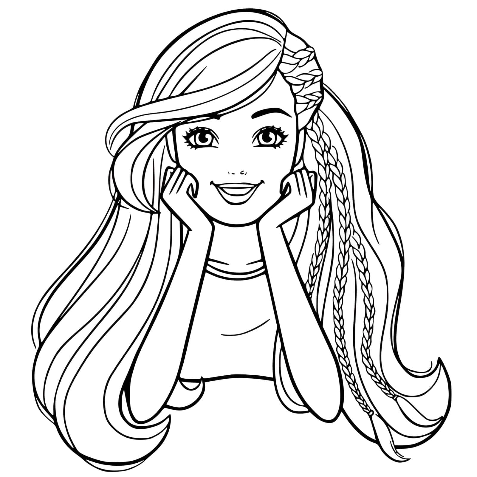 Desenho da Barbie com tranças para colorir