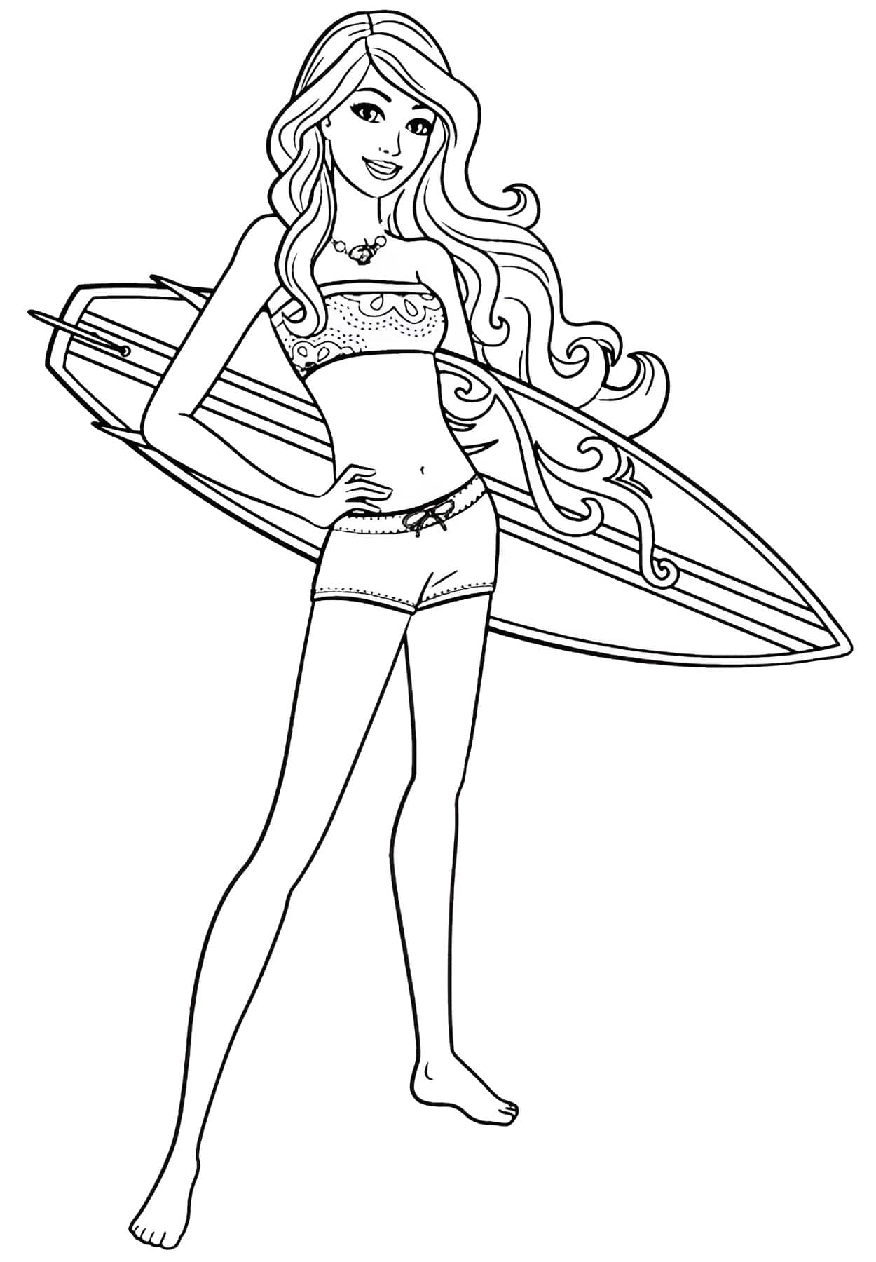 Desenho da Barbie surfista para colorir