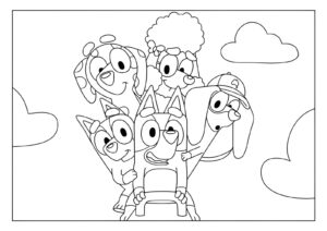 Desenho da bluey com seus amigos para colorir e imprimir