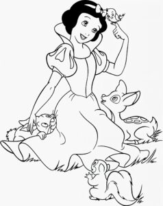 Desenho da Branca de neve com animais para colorir