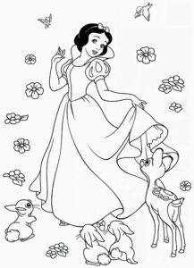 Desenho da Branca de neve com animais para colorir e imprimir