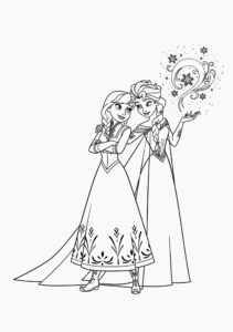 Desenho da feliz Elsa e anna de Frozen para colorir