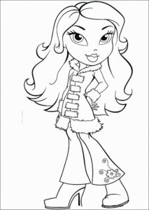 Desenho da Bratz vestida com roupas quentes para colorir e imprimir