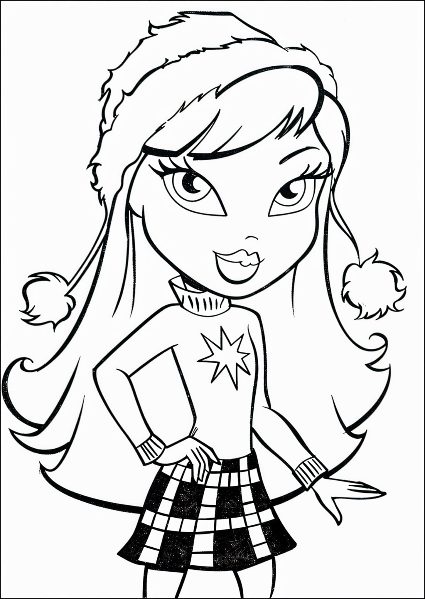 Desenho de Bratz vestida com roupas quentes para colorir