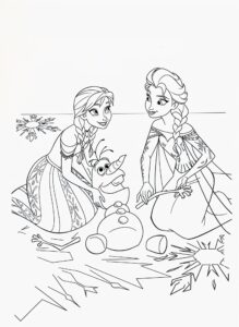 Desenho de Elsa anna e olaf de Frozen para colorir