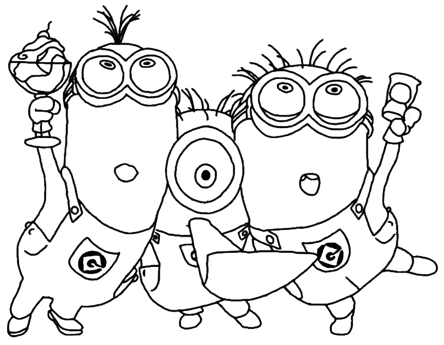 Desenho de minions de festa para colorir