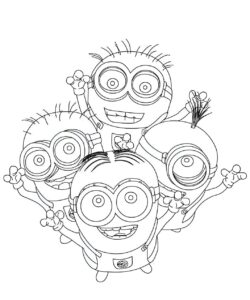 Desenho de quatro minions para colorir