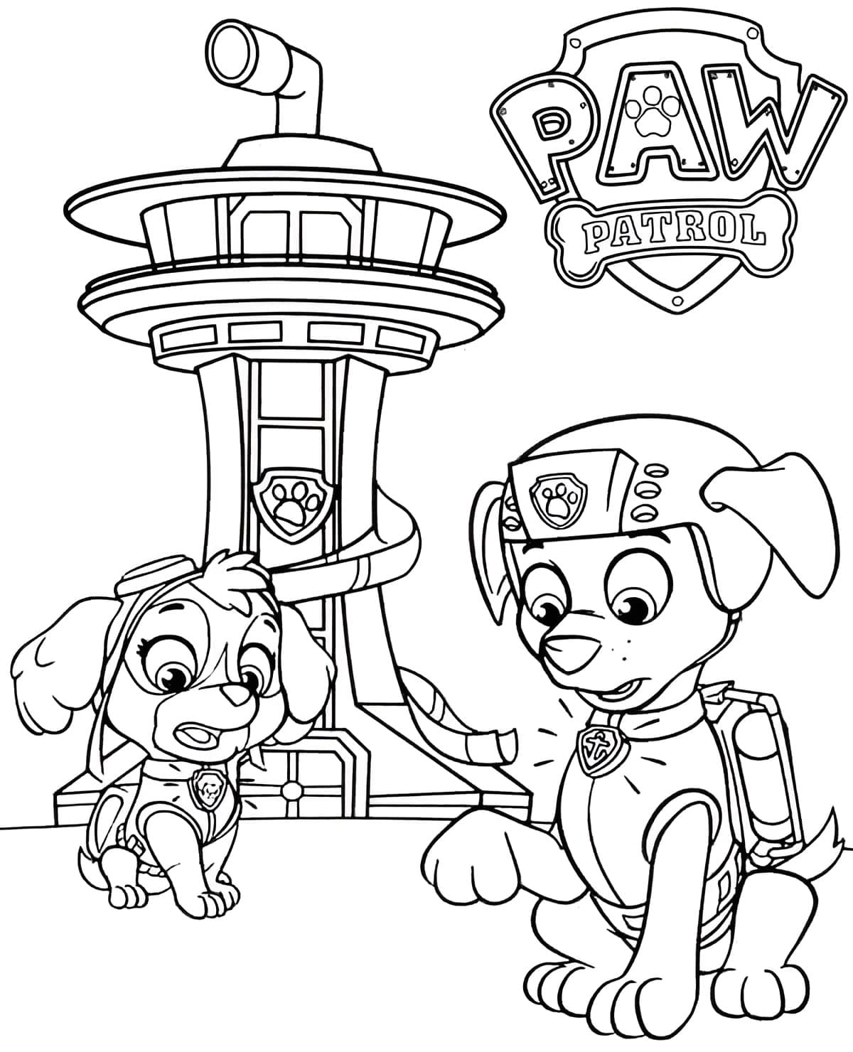 Desenho de Zuma e Skye da Patrulha Canina para colorir