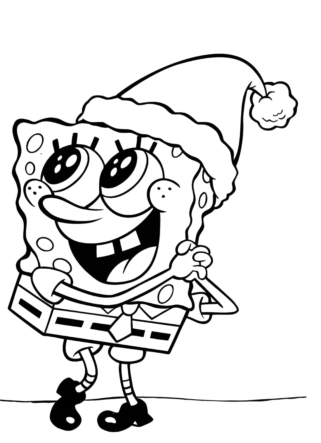 Desenho do Bob Esponja de Natal para colorir