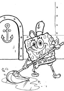 Desenho do Bob Esponja limpando para colorir