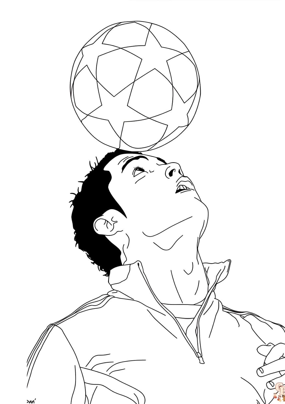 Desenho do Cristiano Ronaldo com bola para colorir