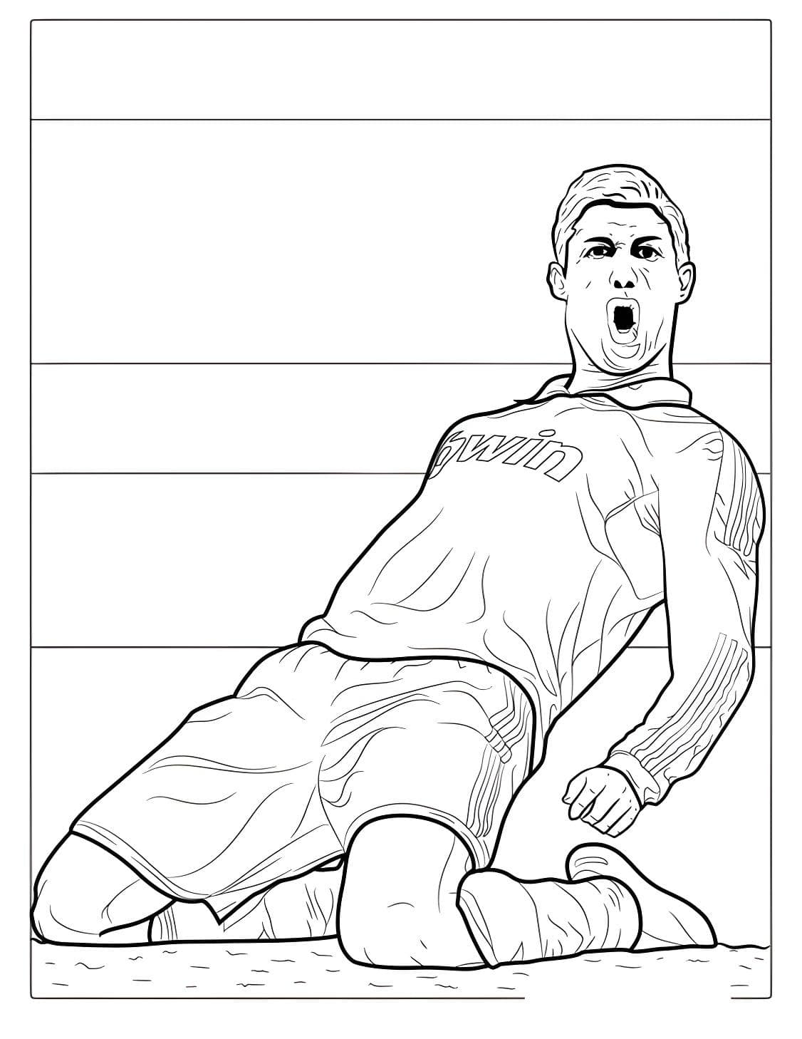 Desenho do Cristiano Ronaldo deslizando para colorir