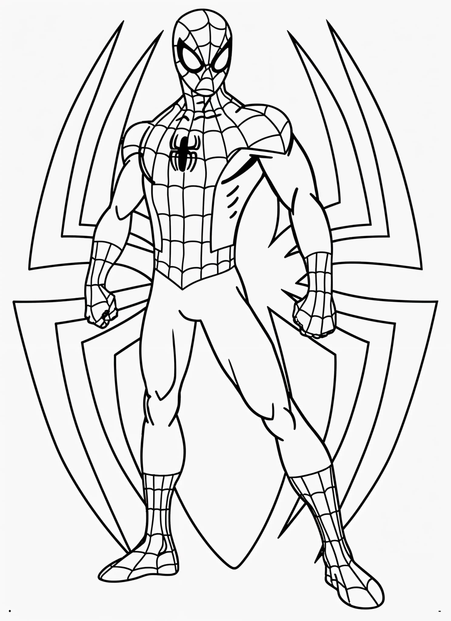 Desenho do Homem Aranha com logo atrás para colorir