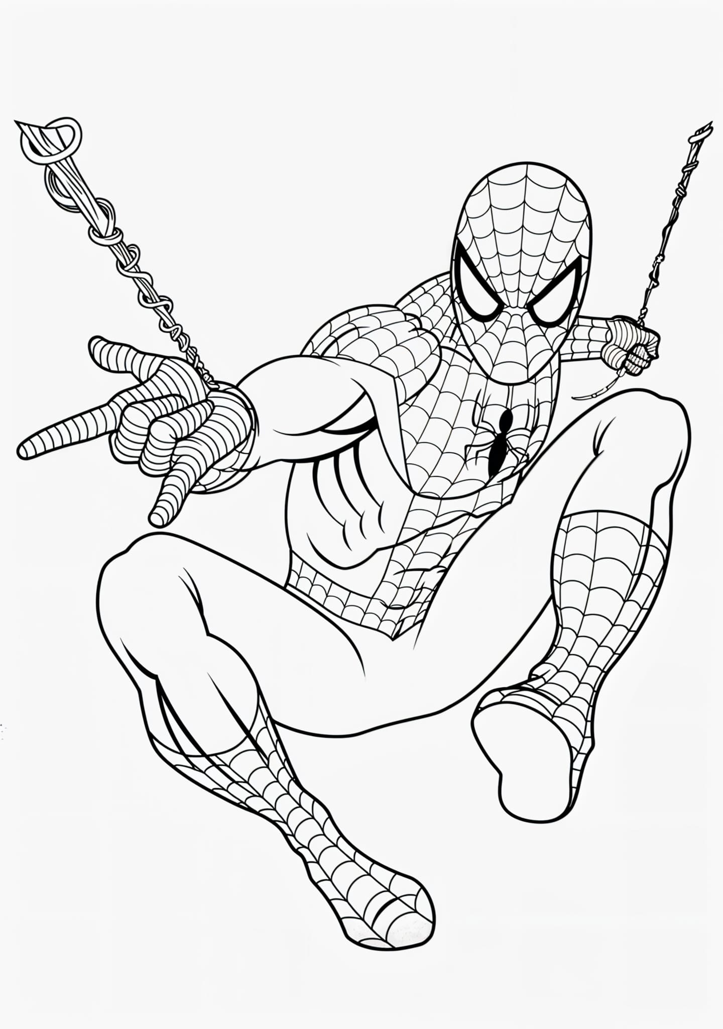 Desenho do Homem Aranha lançando teias de aranha para colorir