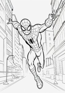 Desenho do Homem Aranha na rua para colorir