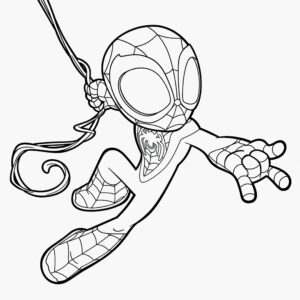 Desenho do Homem Aranha pendurado em uma corda para colorir