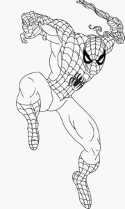 Desenho do Homem Aranha pendurado em uma corda para colorir e imprimir