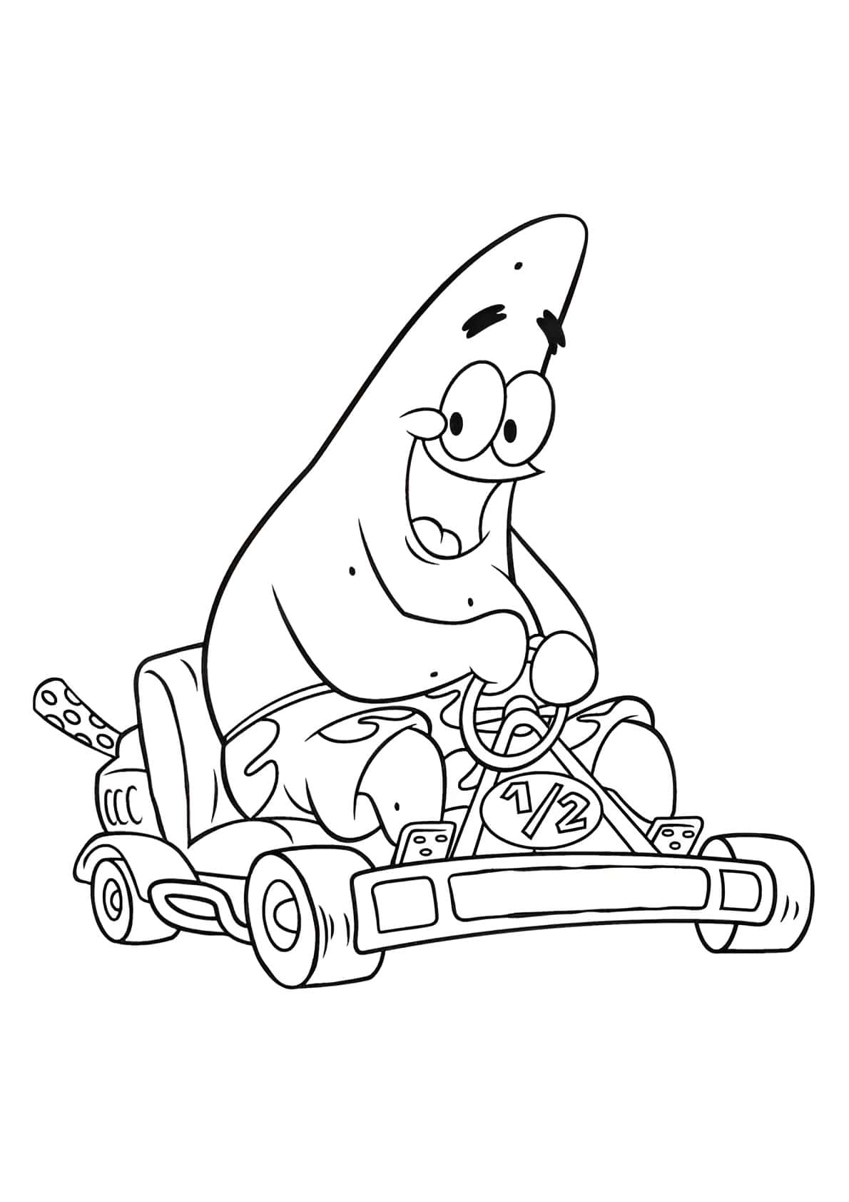 Desenho do Patrick Estrela em um carro para colorir