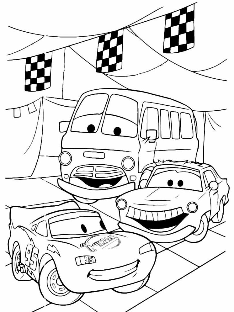 Desenho do Relâmpago McQueen Chick Hicks e Fillmore de Carros para colorir