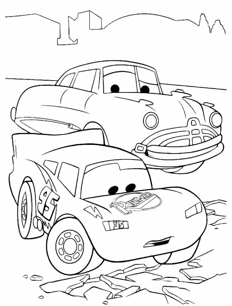 Desenho do Relâmpago McQueen e dock de Carros para colorir e imprimir