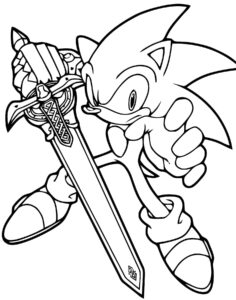 Desenho do Sonic com espada para imprimir e colorir