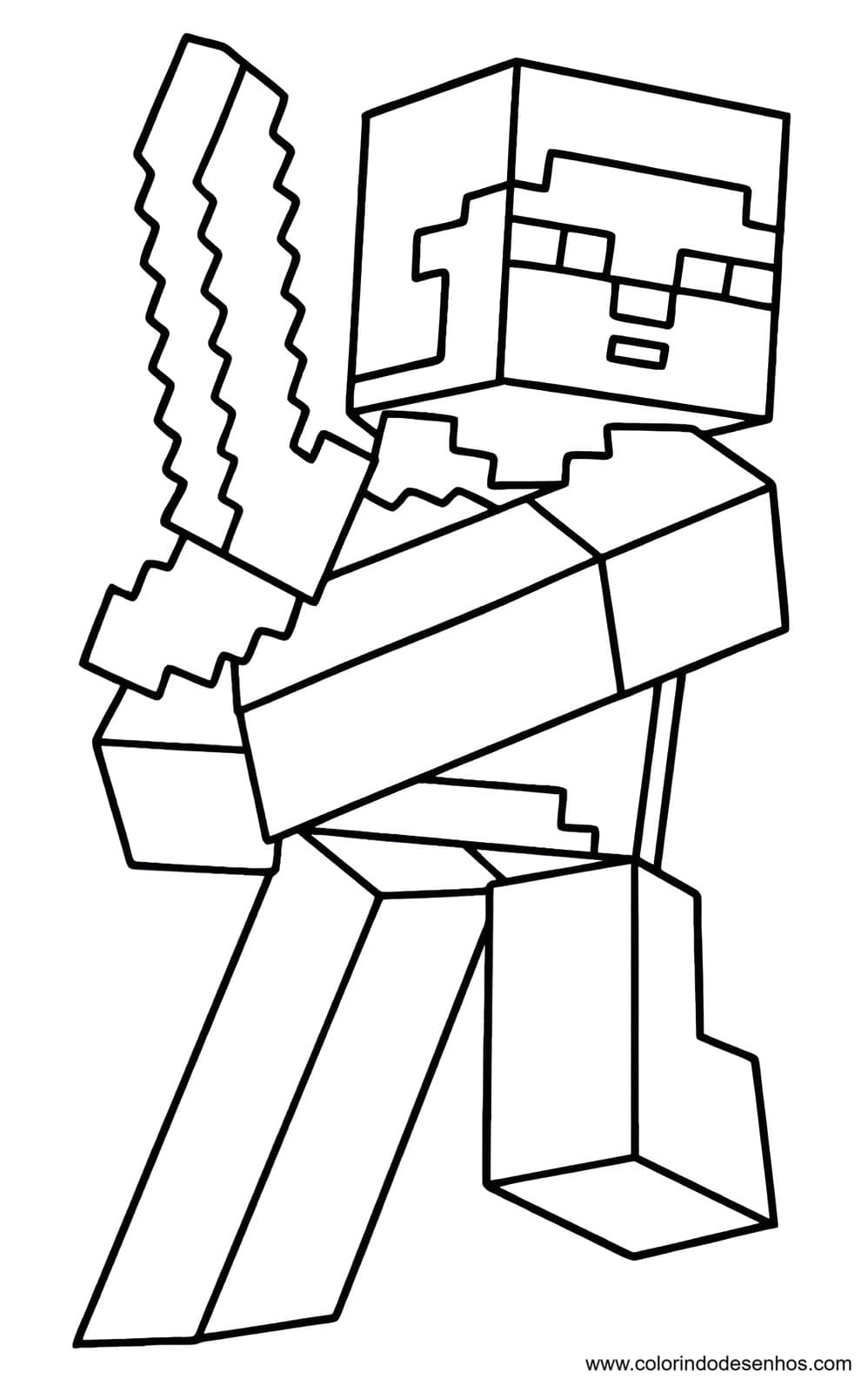 Desenho do steve com uma espada Minecraft para colorir