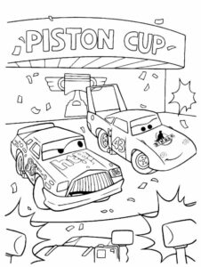 Desenho do Strip Weathers e Chick Hicks na copa piston de filme Carros para colorir