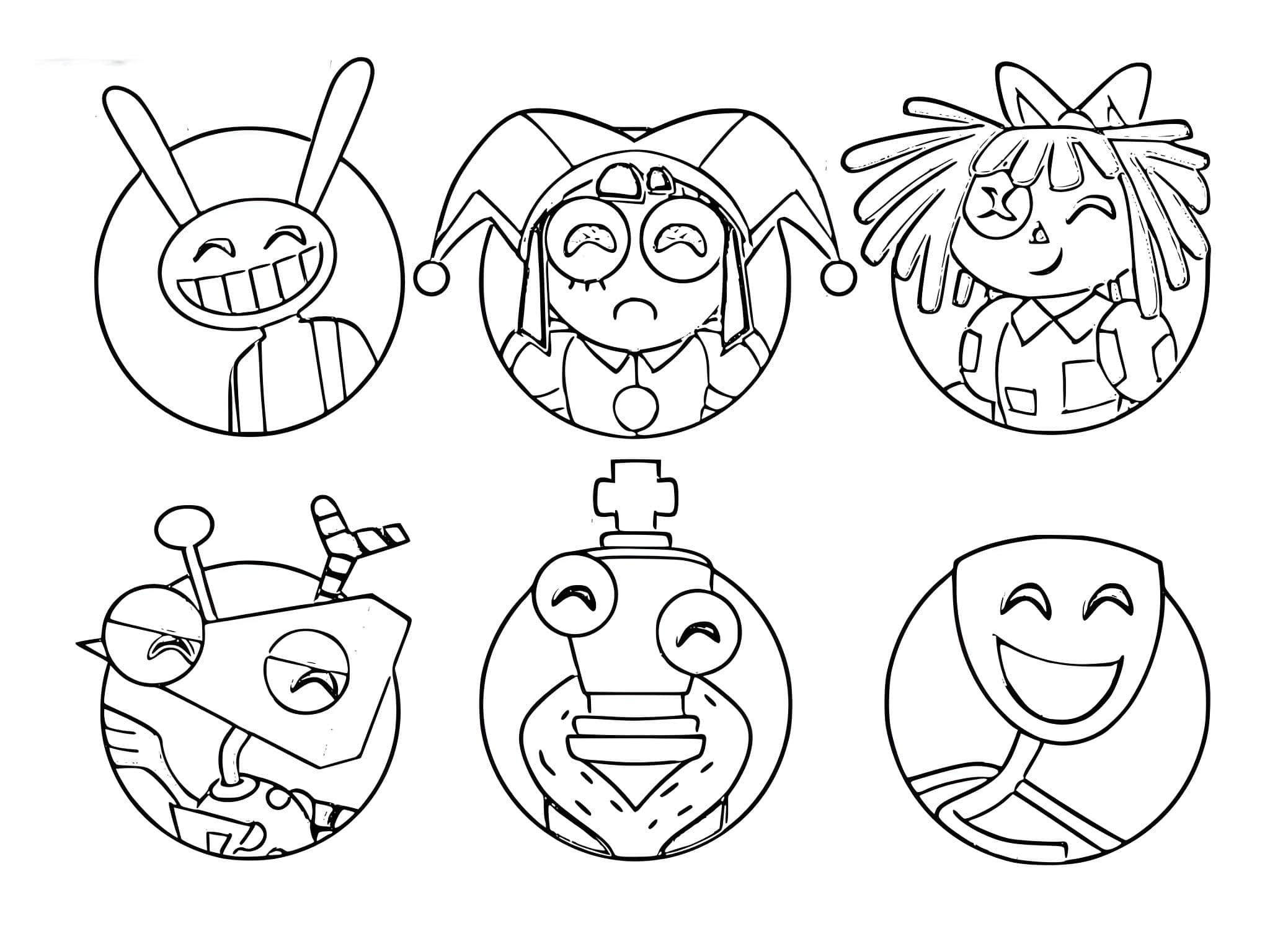 Desenho dos personajes de o increível circo digital para colorir