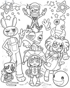 Desenho dos personajes de o increível circo digital para imprimir