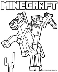 Desenho steve em cabalho Minecraft para colorir