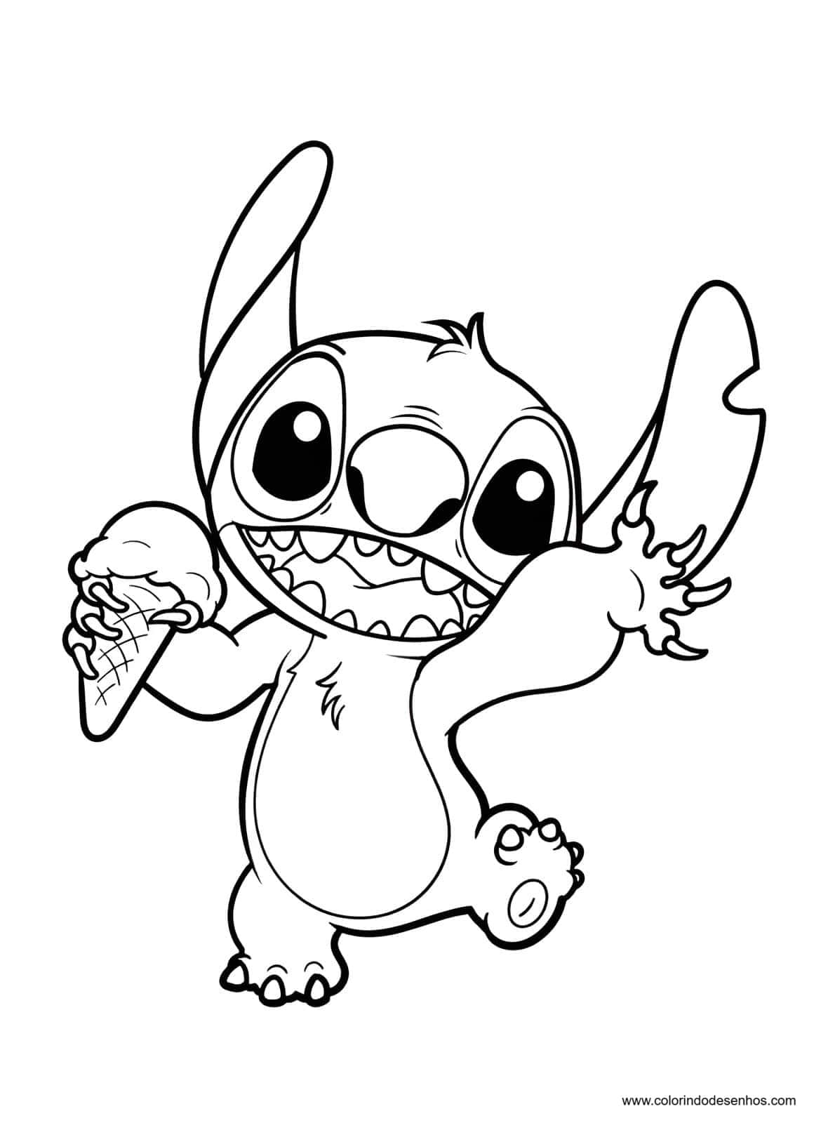 Desenho de Stitch tomando sorvete para colorir e imprimir