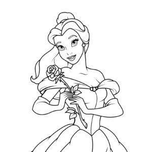 Desenho da bela com rosa para colorir