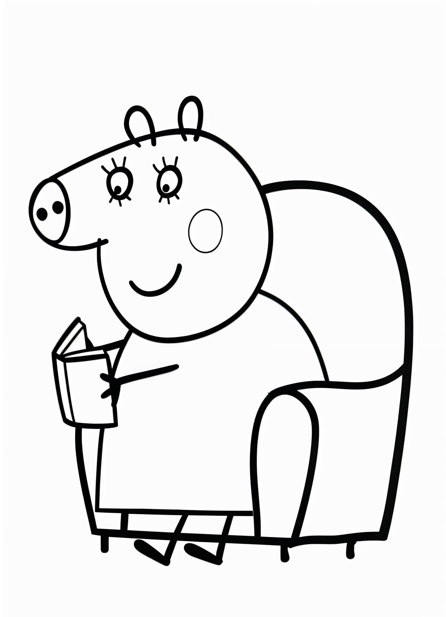 Desenho da mamae pig lendo um livro para colorir