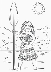 Desenho da Moana com um remo para colorir e imprimir