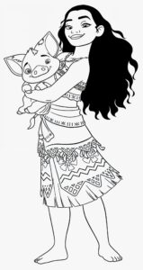 Desenho da Moana e do pua para colorir