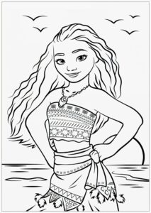 Desenho da Moana na praia para colorir e imprimir