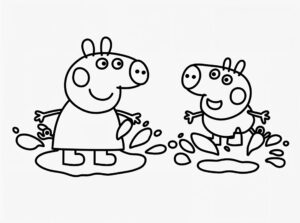 Desenho da peppa e george brincando na lama para colorir