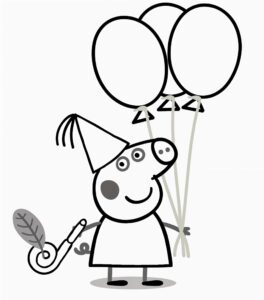 Desenho da peppa pig com baloes e chapeu de festa para imprimir