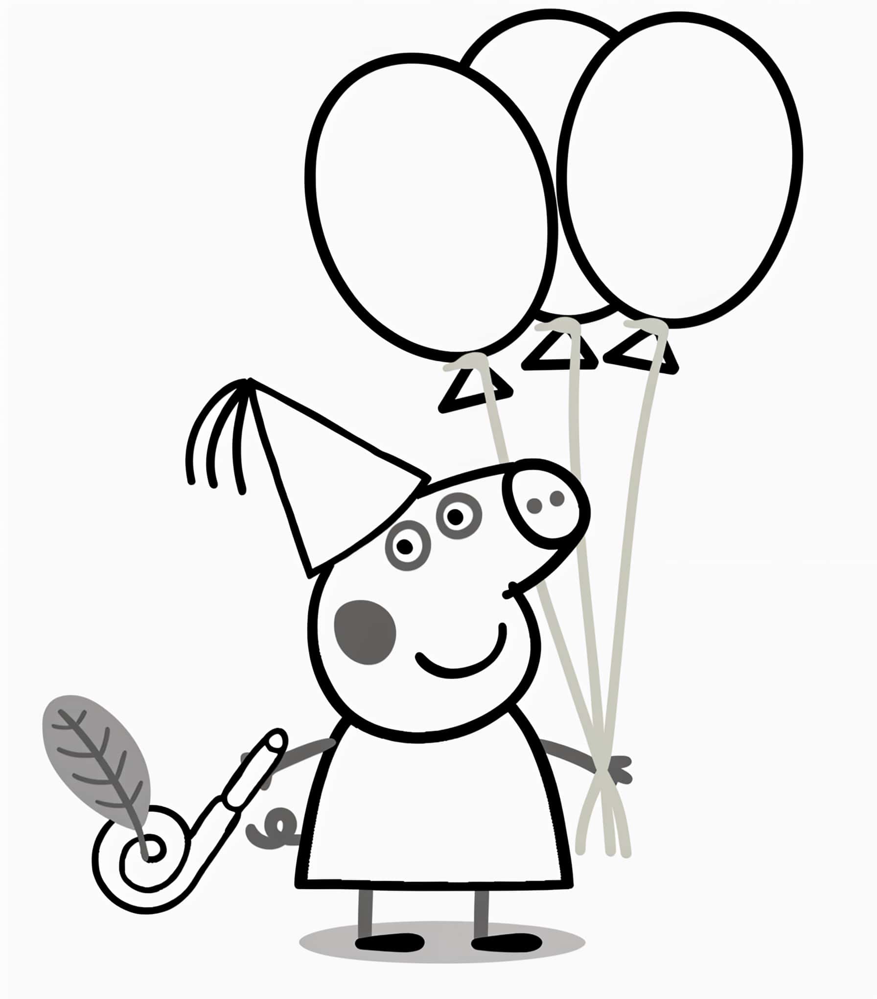 Desenho da peppa pig com baloes e chapeu de festa para imprimir