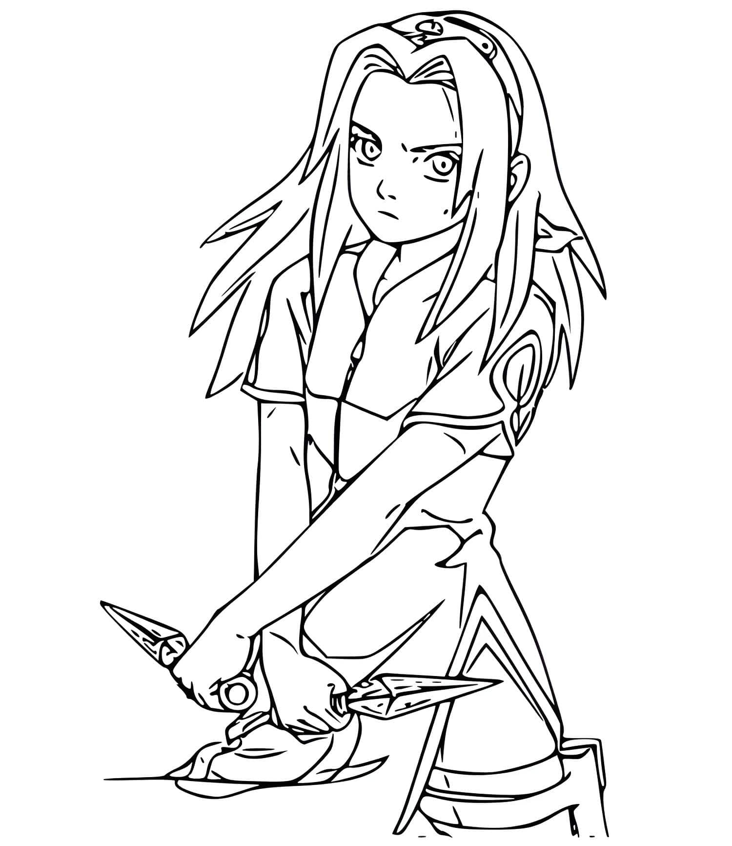 Desenho da sakura com kunai para colorir