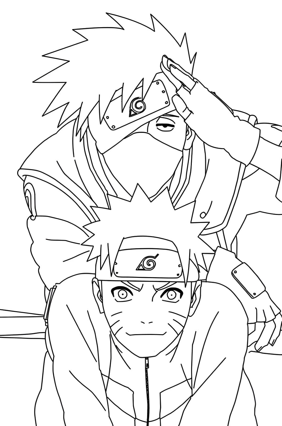 Desenho de Naruto e kakashi mentor para colorir