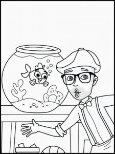 Desenho do Blippi com um aquário para colorir