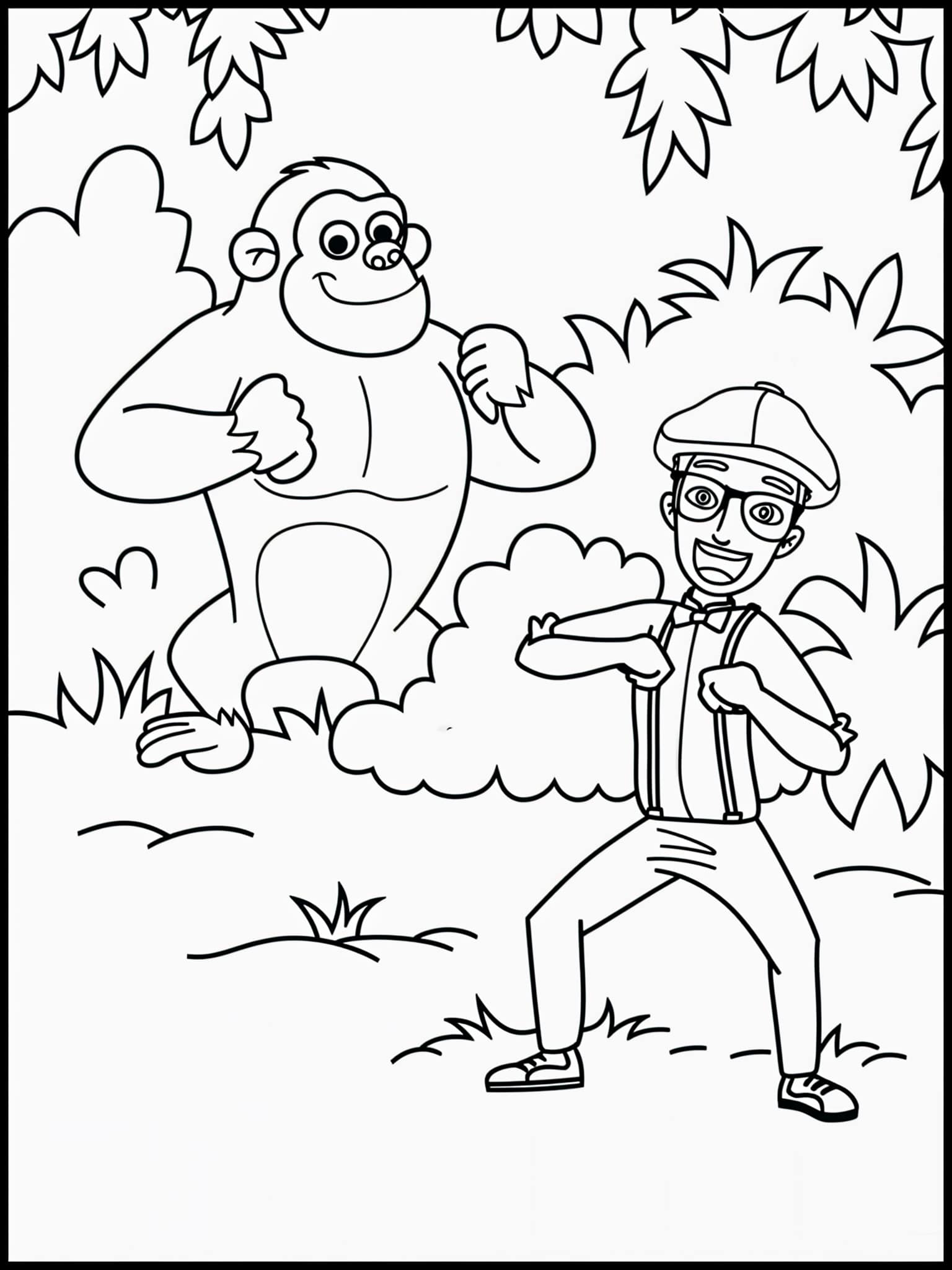 Desenho do Blippi com um gorila para colorir