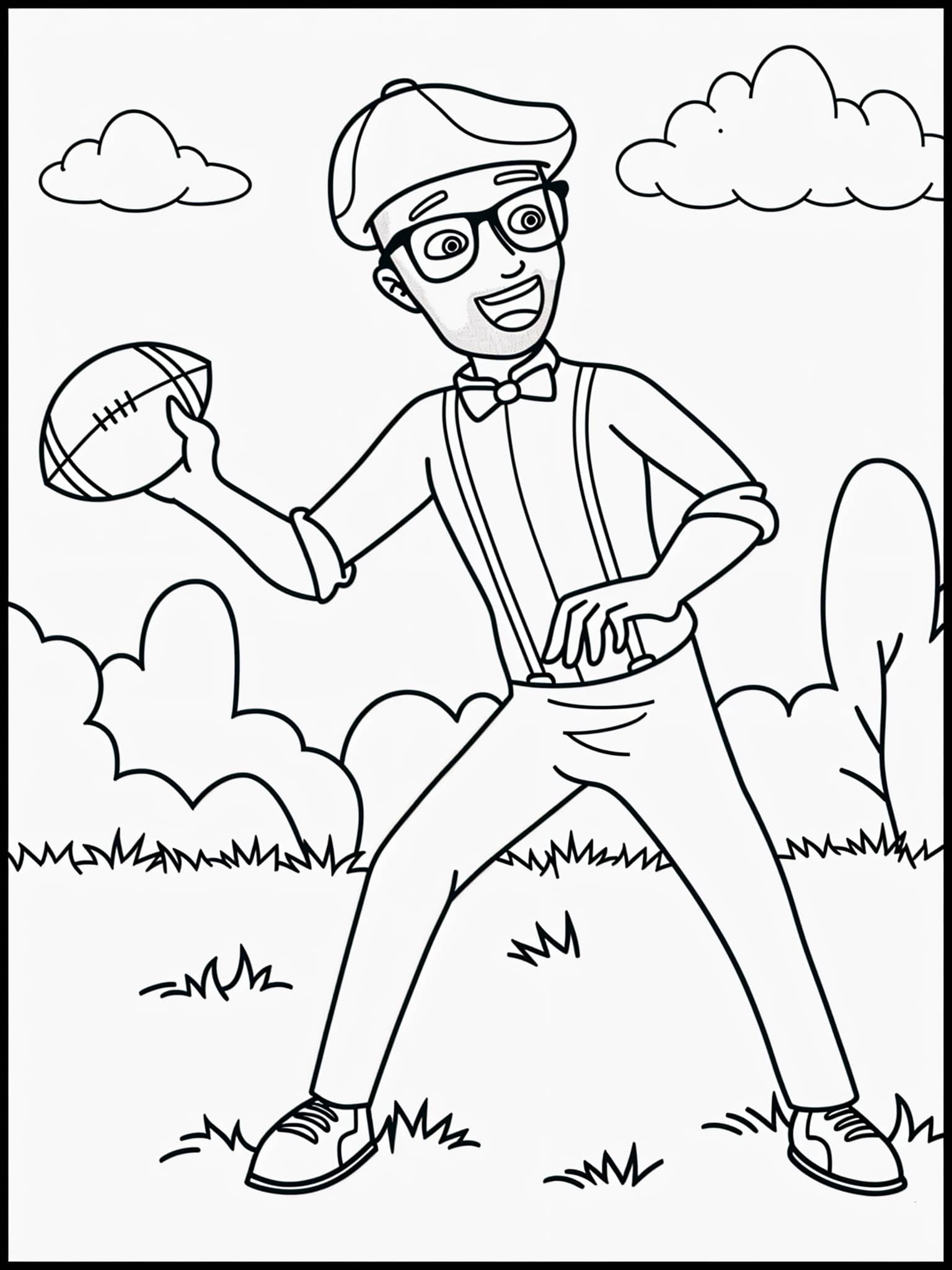 Desenho do Blippi jogando futebol americano para colorir